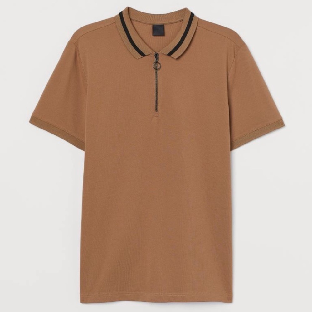 H&M Men’s Slim Fit Brown Short Sleeve Polo Shirt Size Medium
